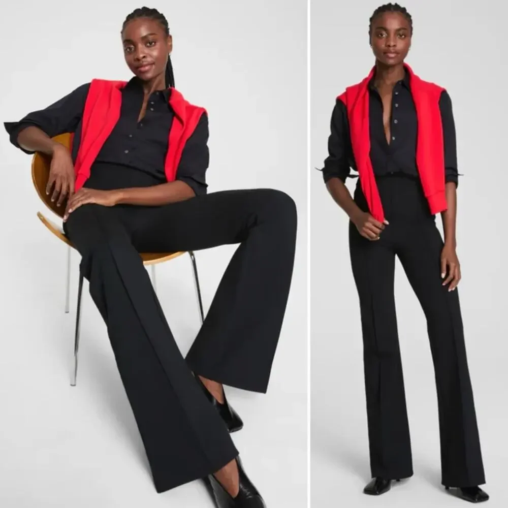 Spanx PerfectFit Ponte Flare Pants Black Small Petite High Rise Dressy Work